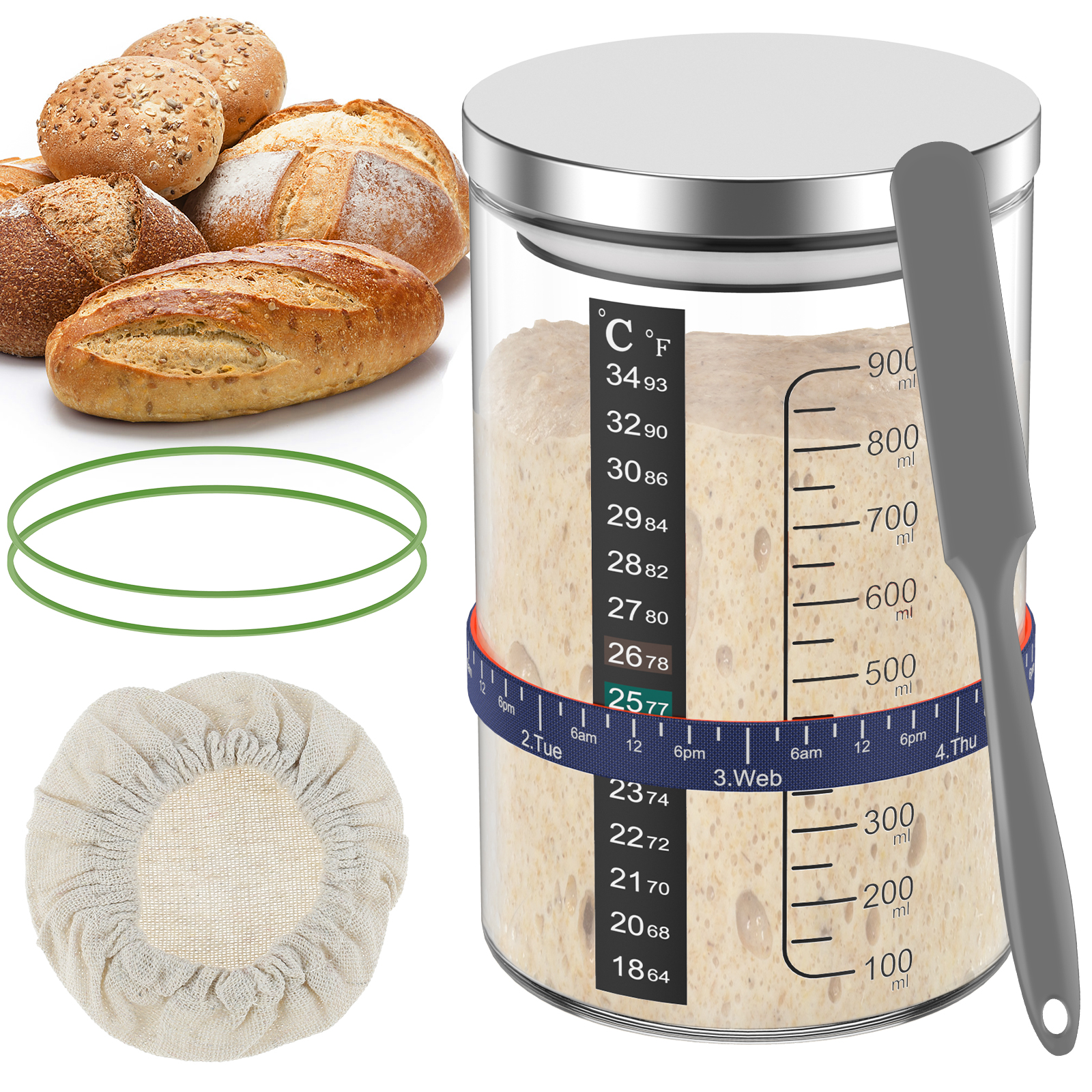 Kitchen Baking Containers - Sourdough Starter Jar Kit 900ml Dough