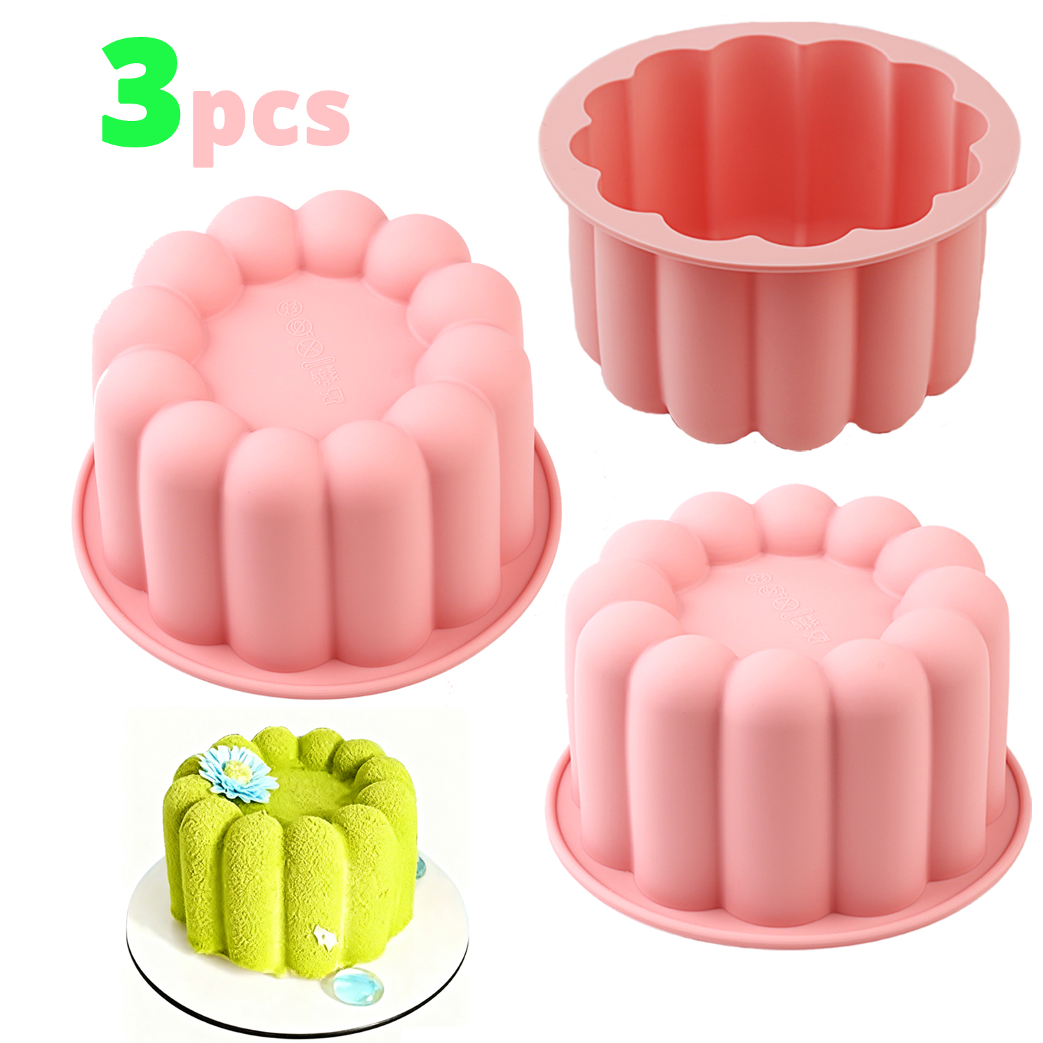 Kitchen Baking Must Haves - 3-Piece Cylindrical Silicone Cake Mold Set,