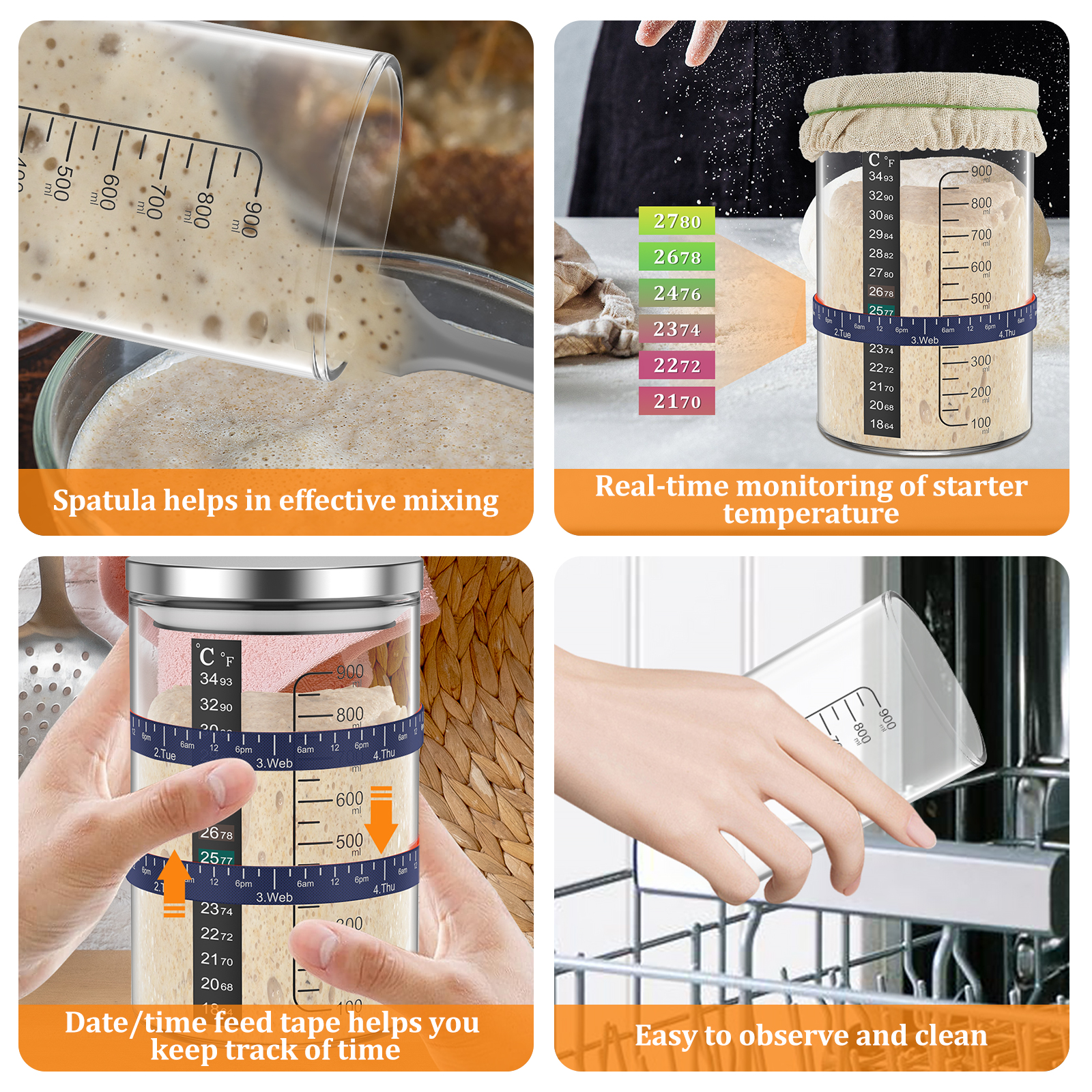 Sourdough Starter Jar 900ml Fe - Kitchen Baking Containers avis et prix