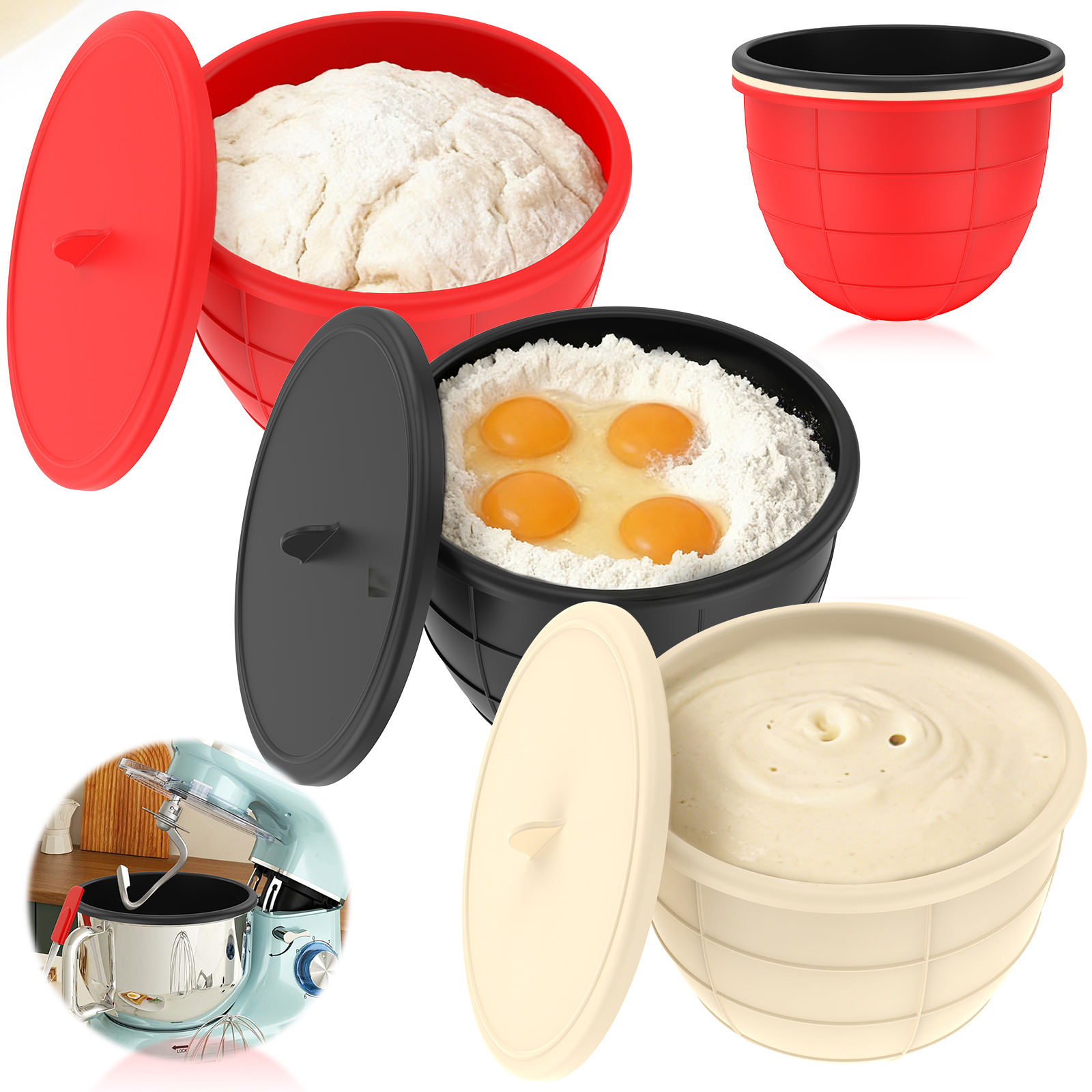 3 Pcs Kitchen Silicone Bowl In - Kitchen Aid Baking Lid avis et prix