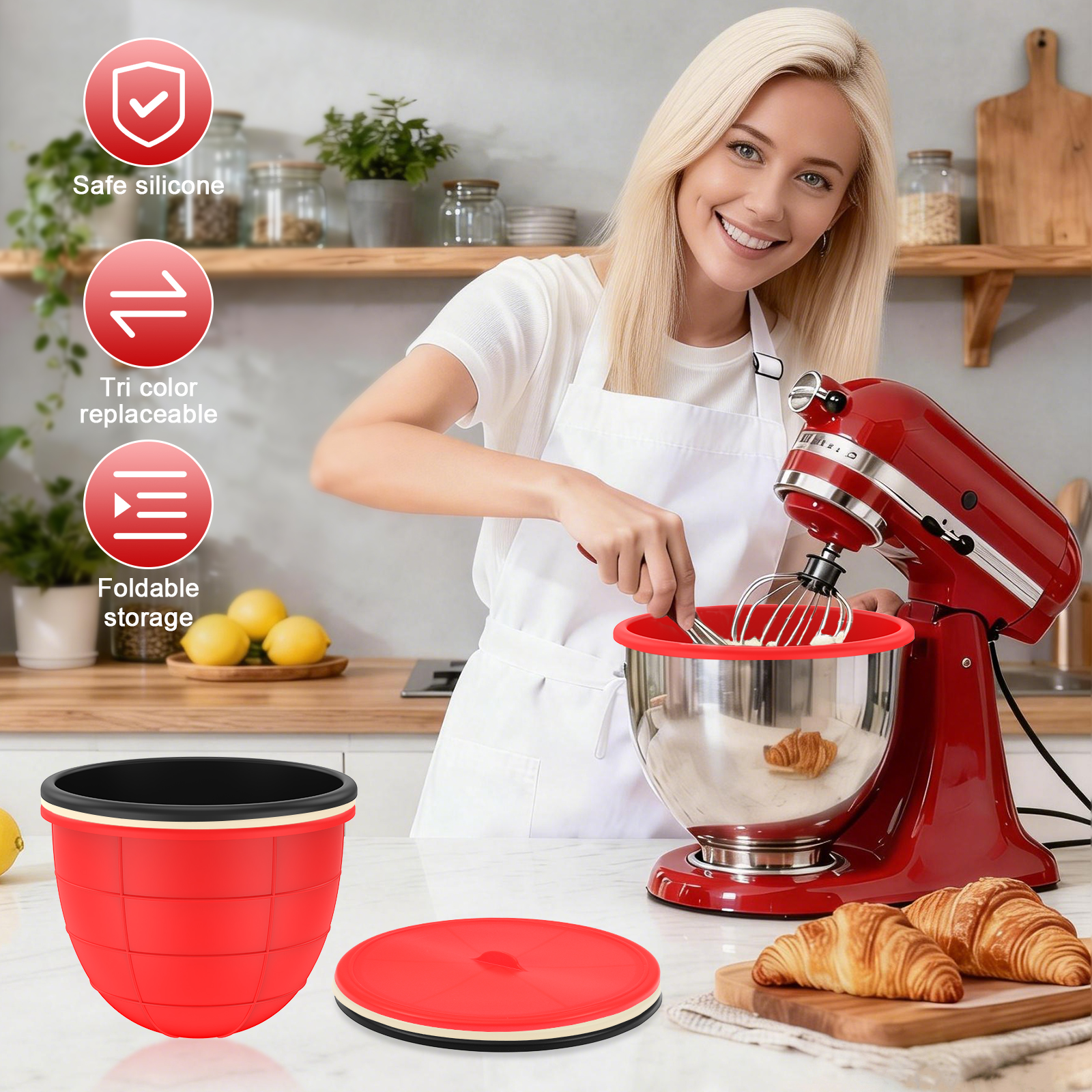 3 Pcs Kitchen Silicone Bowl In - Kitchen Aid Baking Lid avis et prix